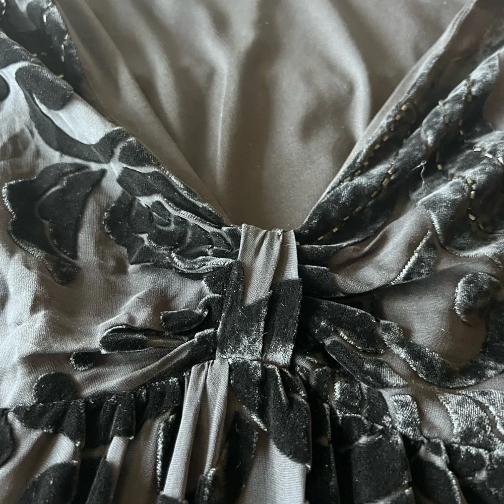 Hale Bob Black Silk Blend Velvet Burnout Floral Midi Dress | Size Medium